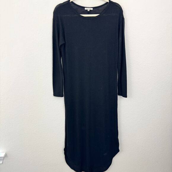 Z Supply Womens Slub Sweater Maxi Dress Size XS Long Sleeve Knit Slit Black - Picture 1 of 7